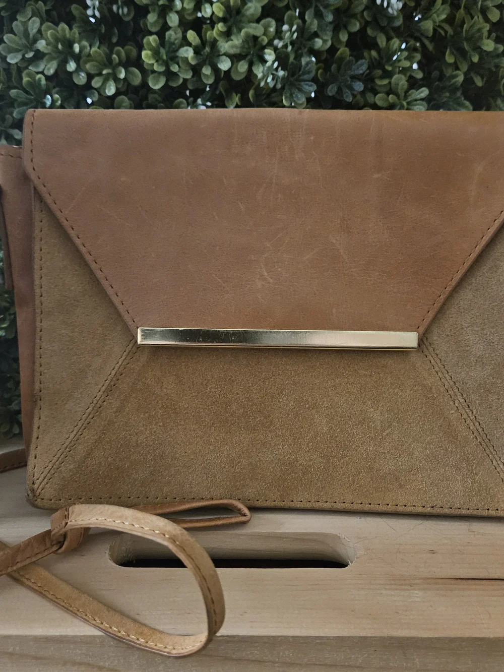 Vintage Asos Suede and Leather Crossbody Purse in Tan - Picture 1 of 6